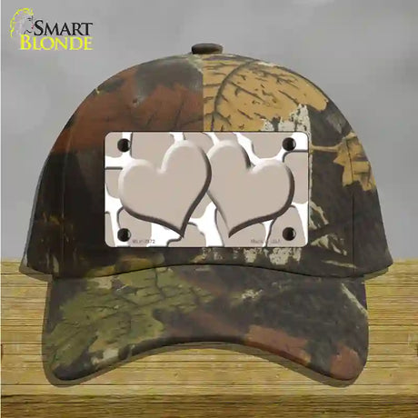 Tan White Giraffe Tan Centered Hearts Novelty License Plate Hat Cotton / Camoflauge