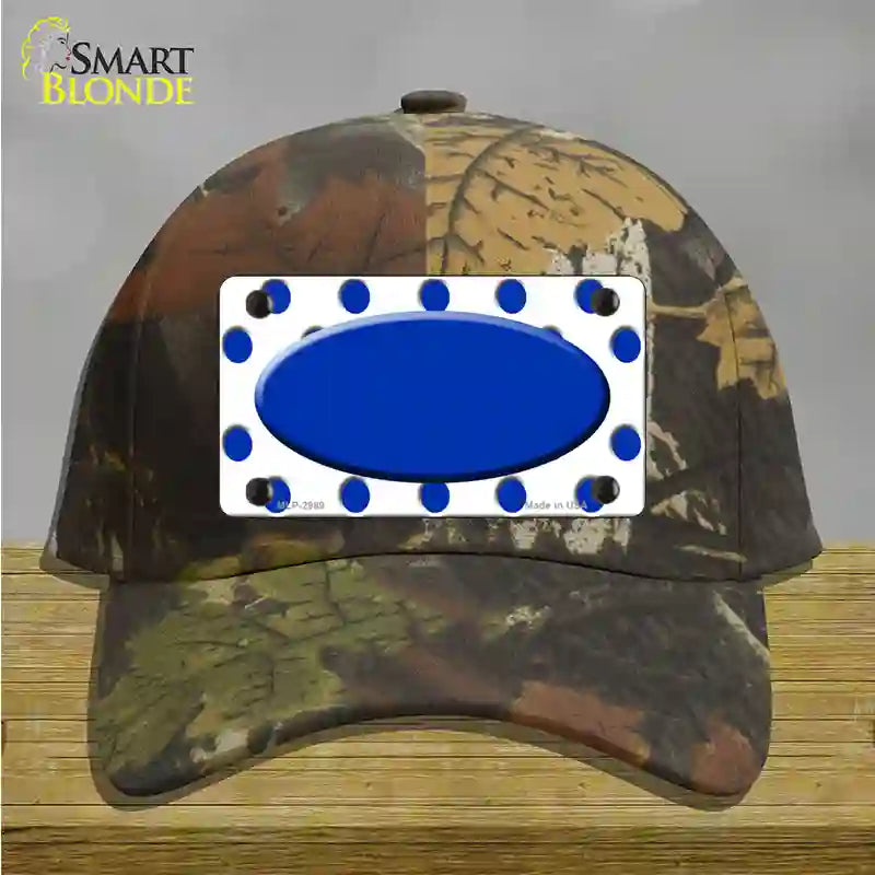 Blue White Polka Dot Blue Center Oval Novelty License Plate Hat Cotton / Camoflauge