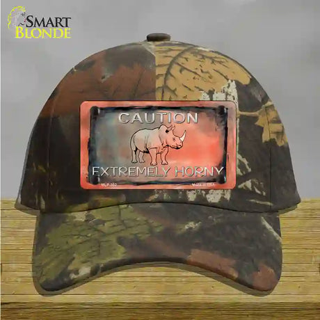 Caution Extremely Horny Novelty License Plate Hat Cotton / Camoflauge