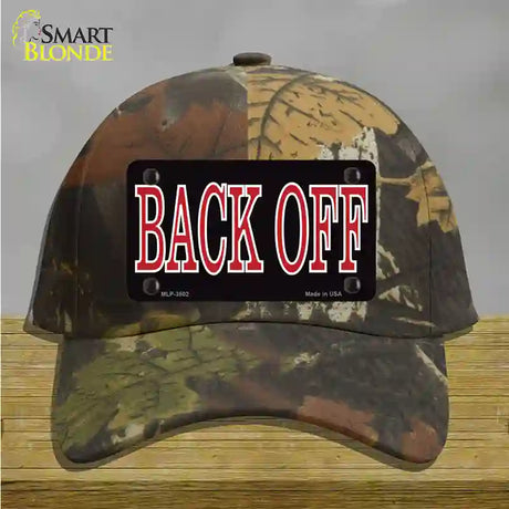 Back Off Black Novelty License Plate Hat Cotton / Camoflauge