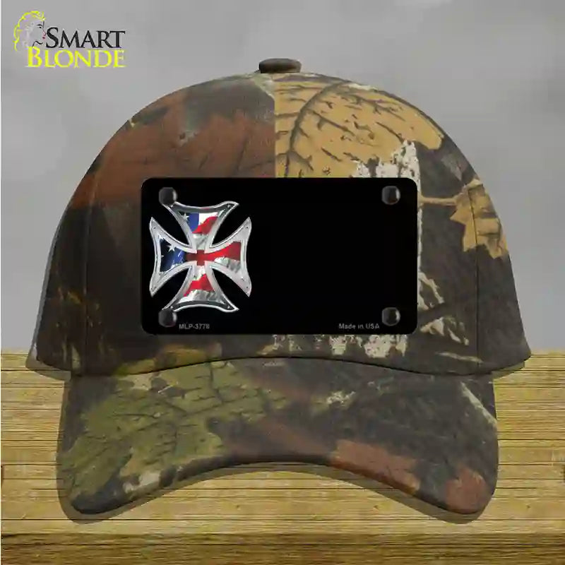 American Flag Maltese Cross Offset Novelty License Plate Hat Cotton / Camoflauge