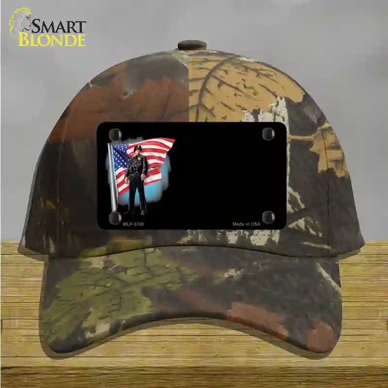 Police Officer American Flag Offset Novelty License Plate Hat Cotton / Camoflauge