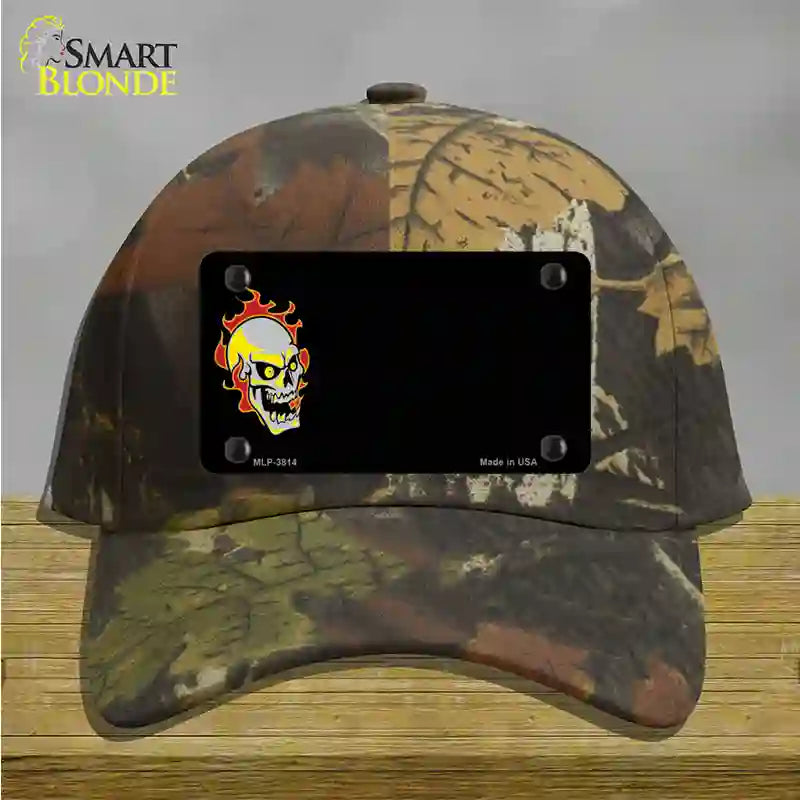 Flaming Skull Offset Novelty License Plate Hat Cotton / Camoflauge