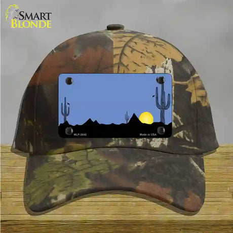 Southwest Cactus Sunrise Blue Novelty License Plate Hat Cotton / Camoflauge