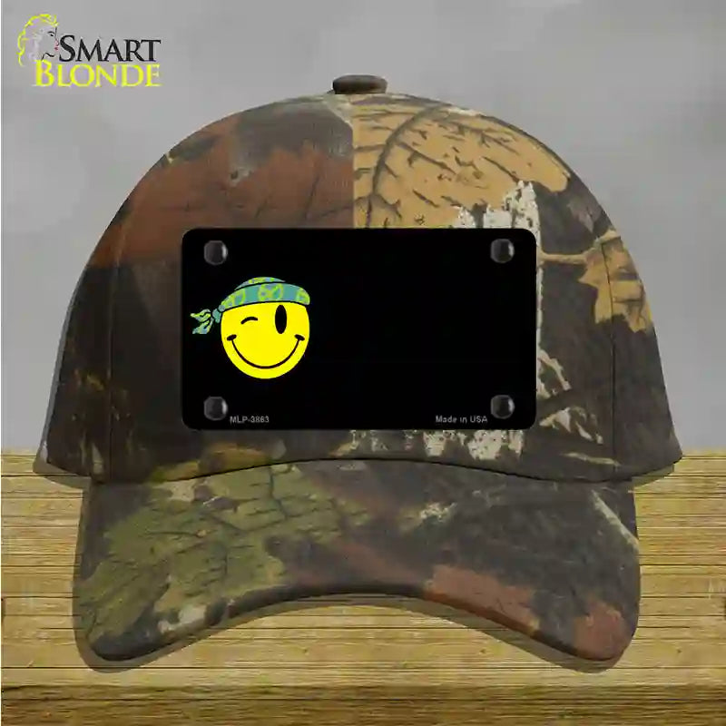 Winking Peace Smiley Offset Novelty License Plate Hat Cotton / Camoflauge