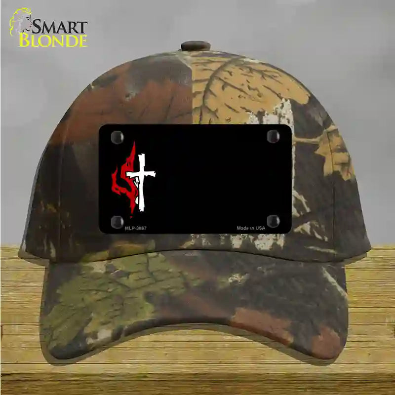 Flaming Cross Offset Novelty License Plate Hat Cotton / Camoflauge