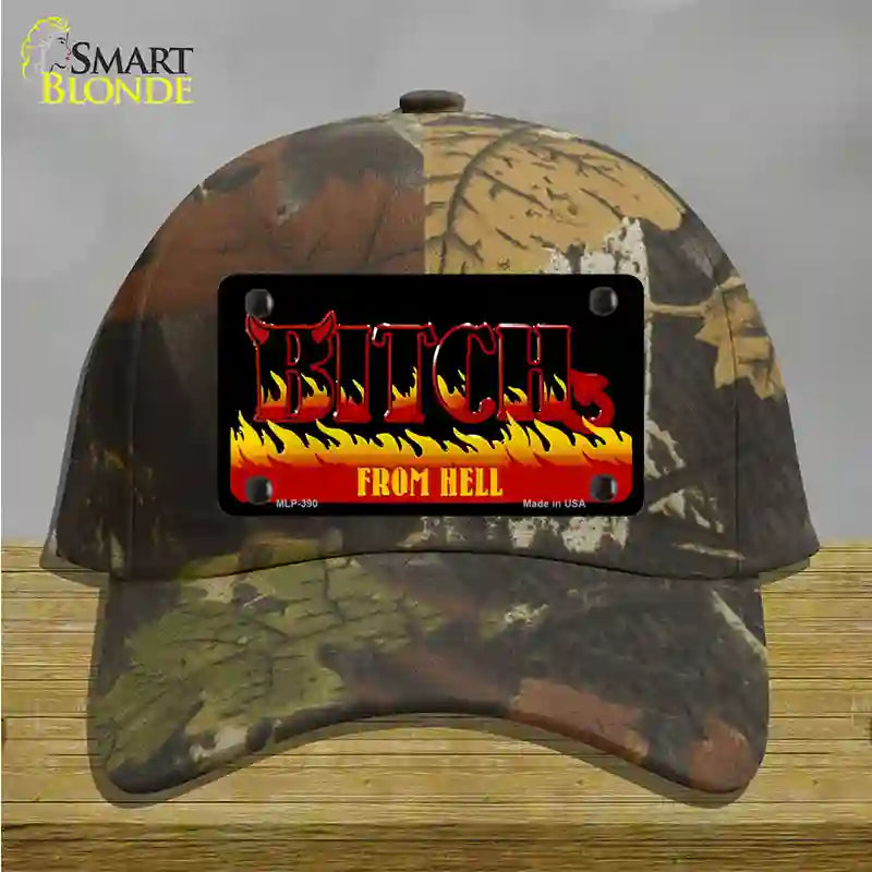 Bitch From Hell Flames Novelty License Plate Hat Cotton / Camoflauge