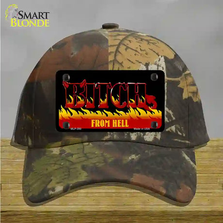 Bitch From Hell Flames Novelty License Plate Hat Cotton / Camoflauge