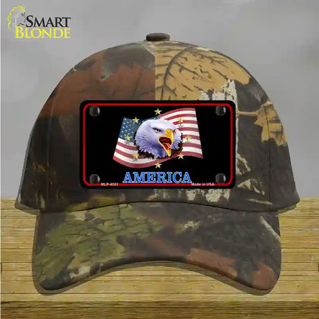 Waving Flag Bald Eagle Black Novelty License Plate Hat Cotton / Camoflauge