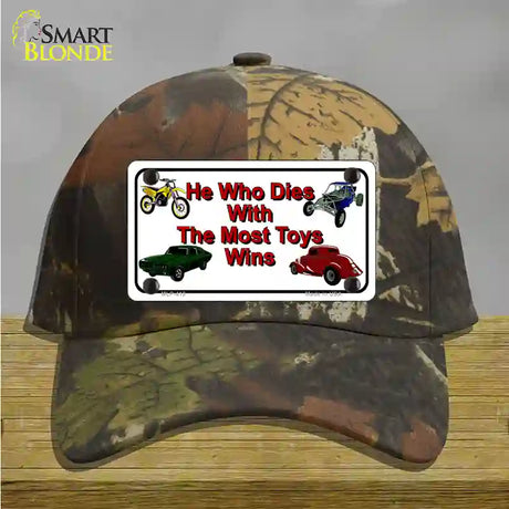 He With The Most Toys Wins Novelty License Plate Hat Cotton / Camoflauge