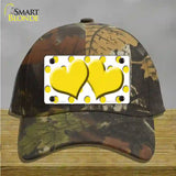 Yellow White Polka Dot Yellow Centered Hearts Novelty License Plate Hat Cotton / Camoflauge