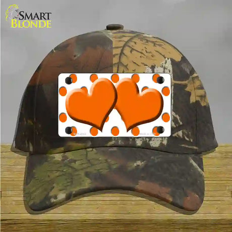 Orange White Polka Dot Orange Centered Hearts Novelty License Plate Hat Cotton / Camoflauge