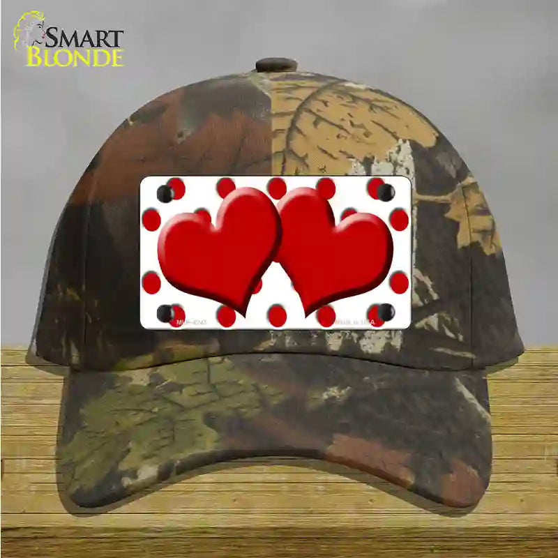 Red White Polka Dot Red Centered Hearts Novelty License Plate Hat Cotton / Camoflauge