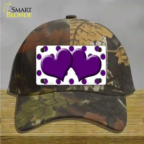 Purple White Polka Dot Purple Centered Hearts Novelty License Plate Hat Cotton / Camoflauge