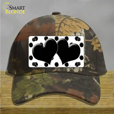 Black White Polka Dot Black Centered Hearts Novelty License Plate Hat Cotton / Camoflauge