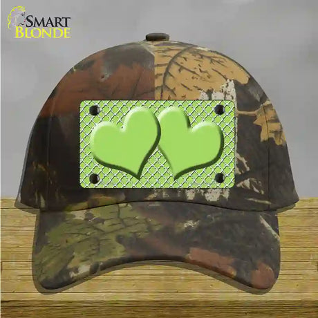 Lime Green White Quatrefoil Lime Green Center Hearts Novelty License Plate Hat Cotton / Camoflauge