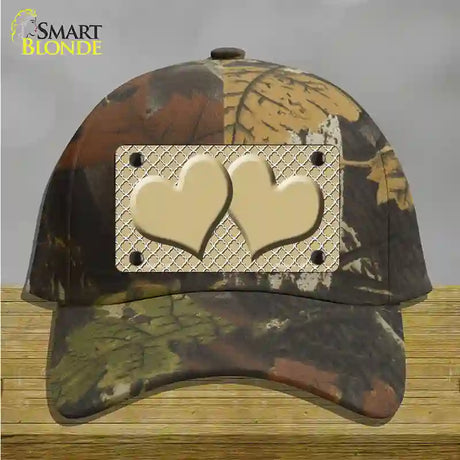 Gold White Quatrefoil Gold Center Hearts Novelty License Plate Hat Cotton / Camoflauge