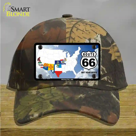 Route 66 8 Flags Clouds Novelty License Plate Hat Cotton / Camoflauge