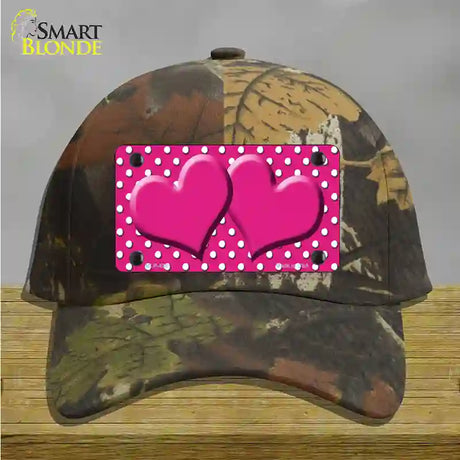 Pink White Polka Dot Center Hearts Novelty License Plate Hat Cotton / Camoflauge