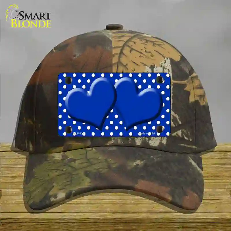 Blue White Polka Dot Center Hearts Novelty License Plate Hat Cotton / Camoflauge