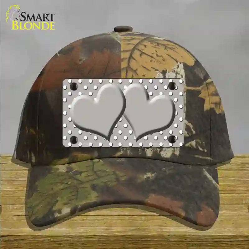 Grey White Polka Dot Center Hearts Novelty License Plate Hat Cotton / Camoflauge