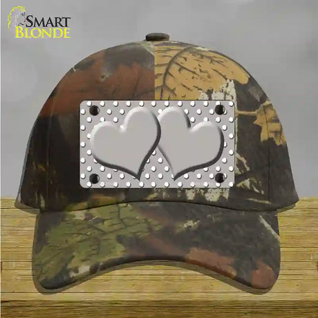 Grey White Polka Dot Center Hearts Novelty License Plate Hat Cotton / Camoflauge