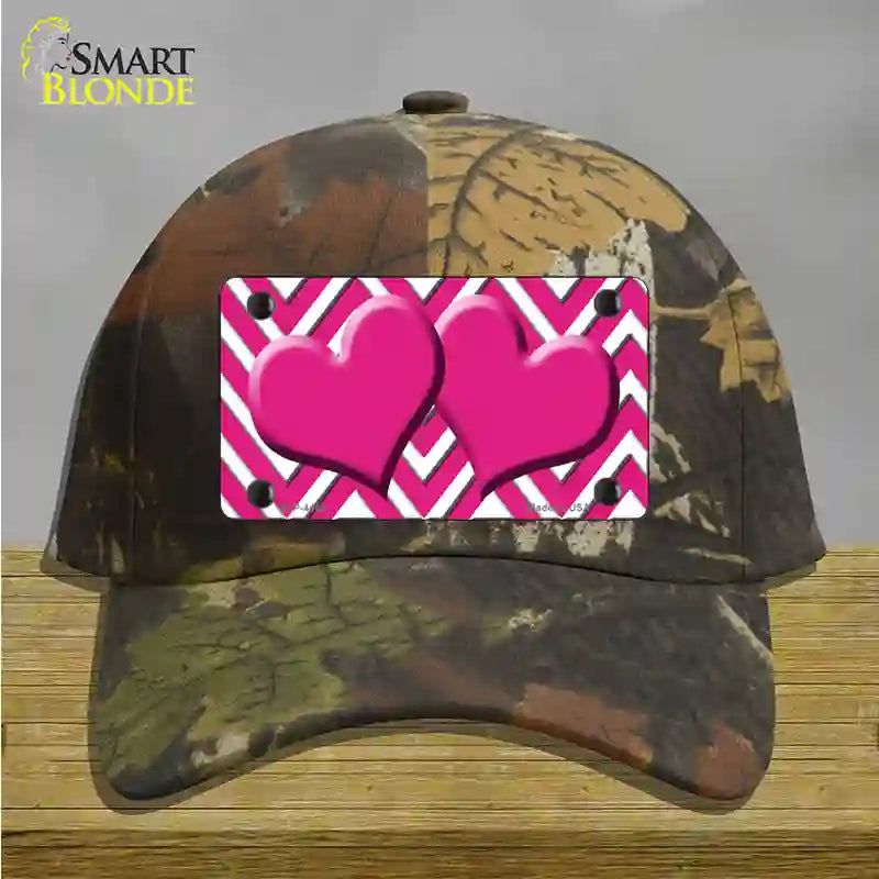 Pink White Large Chevron Hot Pink Center Hearts Novelty License Plate Hat Cotton / Camoflauge