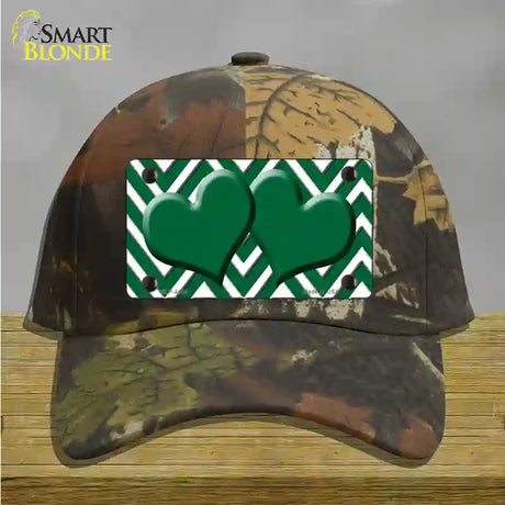 Green White Large Chevron Green Center Hearts Novelty License Plate Hat Cotton / Camoflauge