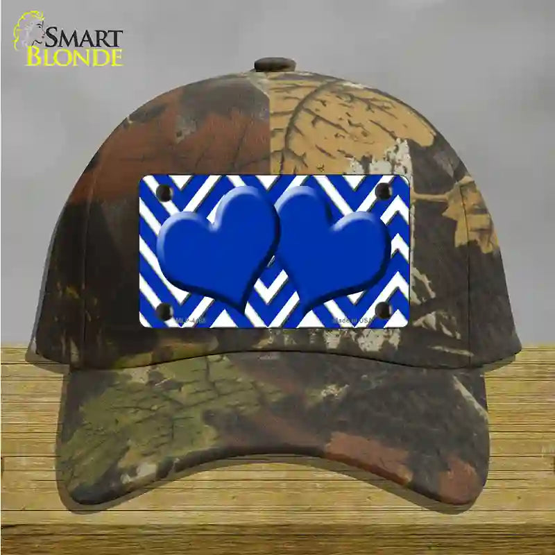 Blue White Large Chevron Blue Center Hearts Novelty License Plate Hat Cotton / Camoflauge