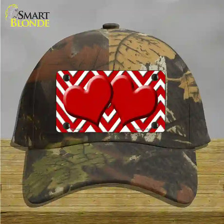 Red White Large Chevron Red Center Hearts Novelty License Plate Hat Cotton / Camoflauge