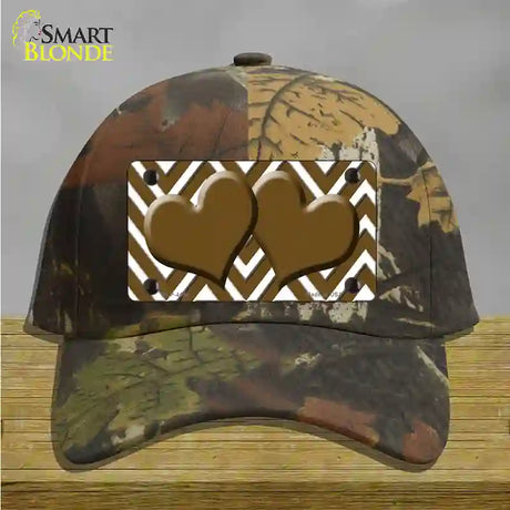 Brown White Large Chevron Brown Center Hearts Novelty License Plate Hat Cotton / Camoflauge