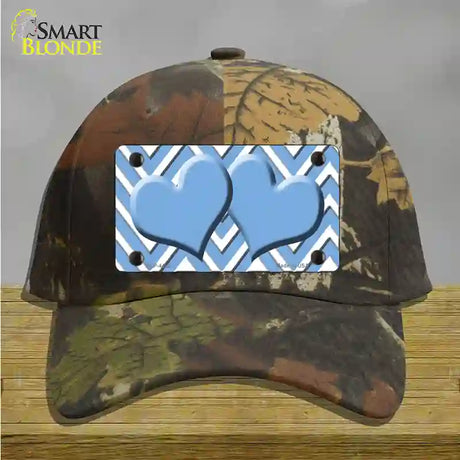 Light Blue White Large Chevron Light Blue Center Hearts Novelty License Plate Hat Cotton / Camoflauge