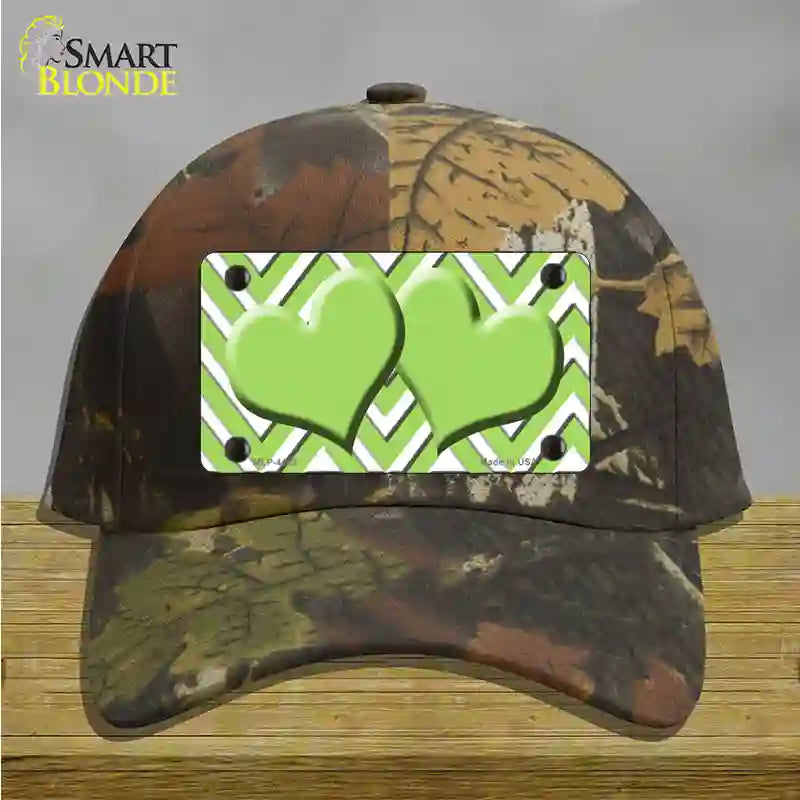 Lime Green White Large Chevron Lime Green Center Hearts Novelty License Plate Hat Cotton / Camoflauge