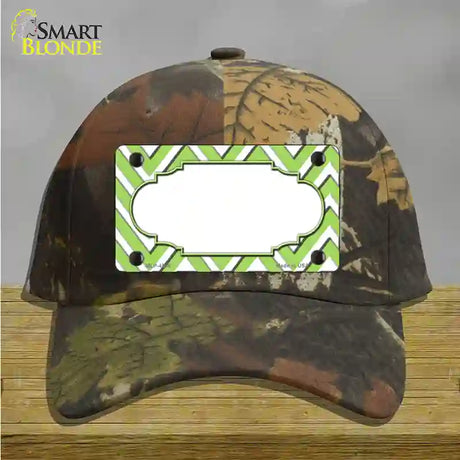 Lime Green White Large Chevron Center Scallop Novelty License Plate Hat Cotton / Camoflauge