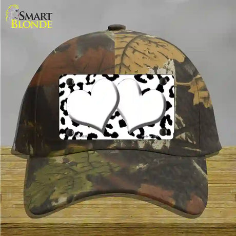 White Black Cheetah White Center Hearts Novelty License Plate Hat Cotton / Camoflauge