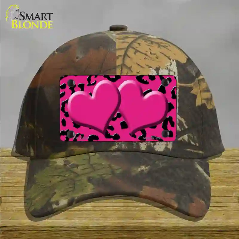 Pink Black Cheetah Pink Center Hearts Novelty License Plate Hat Cotton / Camoflauge