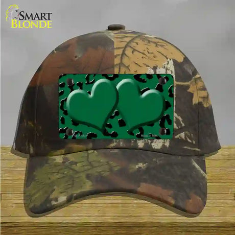 Green Black Cheetah Green Center Hearts Novelty License Plate Hat Cotton / Camoflauge