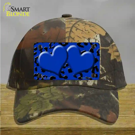 Blue Black Cheetah Blue Center Hearts Novelty License Plate Hat Cotton / Camoflauge