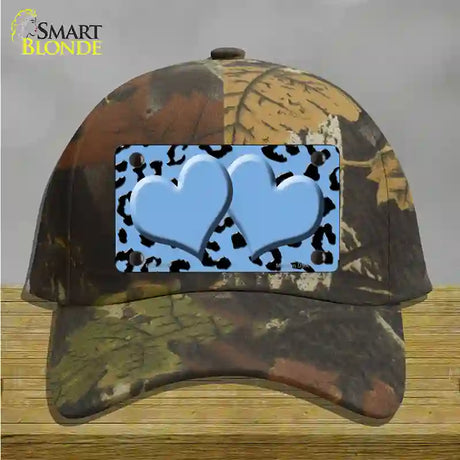 Light Blue Black Cheetah Light Blue Center Hearts Novelty License Plate Hat Cotton / Camoflauge