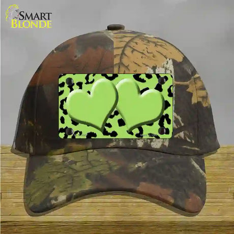 Lime Green Black Cheetah Lime Green Center Hearts Novelty License Plate Hat Cotton / Camoflauge