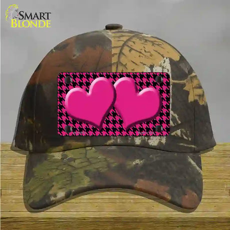 Pink Black Houndstooth Pink Center Hearts Novelty License Plate Hat Cotton / Camoflauge