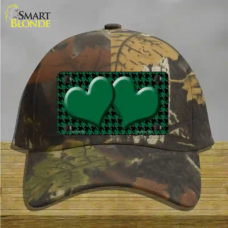 Green Black Houndstooth Green Center Hearts Novelty License Plate Hat Cotton / Camoflauge