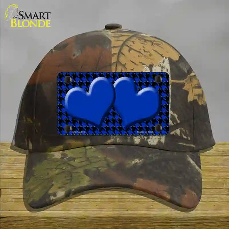 Blue Black Houndstooth Blue Center Hearts Novelty License Plate Hat Cotton / Camoflauge