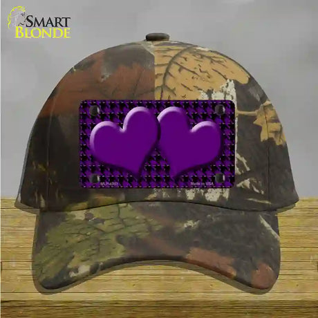 Purple Black Houndstooth Purple Center Hearts Novelty License Plate Hat Cotton / Camoflauge