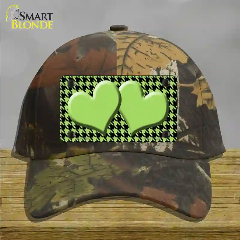 Lime Green Black Houndstooth Lime Green Center Hearts Novelty License Plate Hat Cotton / Camoflauge