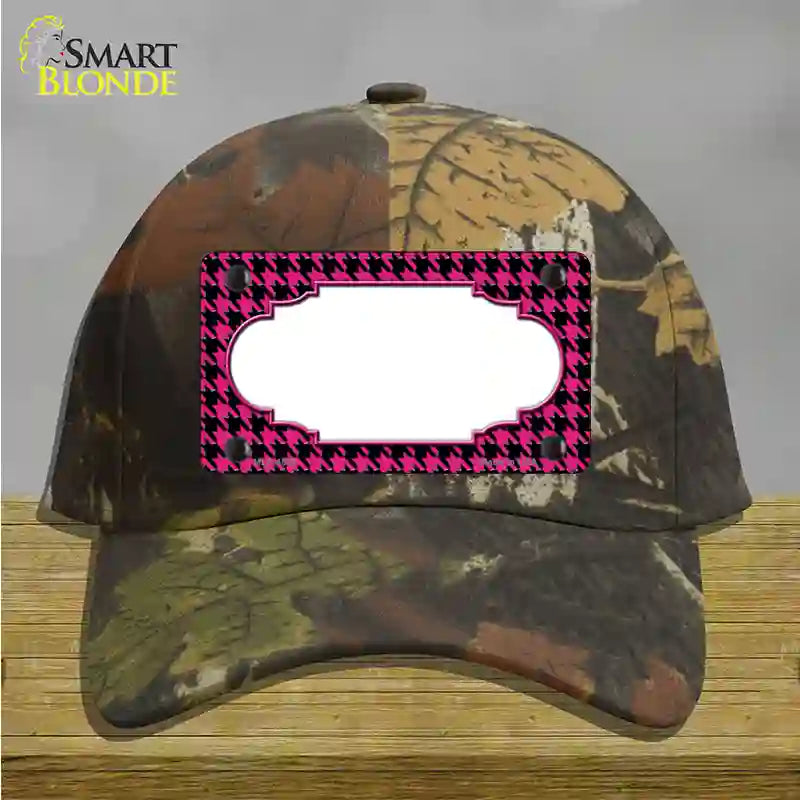 Pink Black Houndstooth Scallop Center Novelty License Plate Hat Cotton / Camoflauge