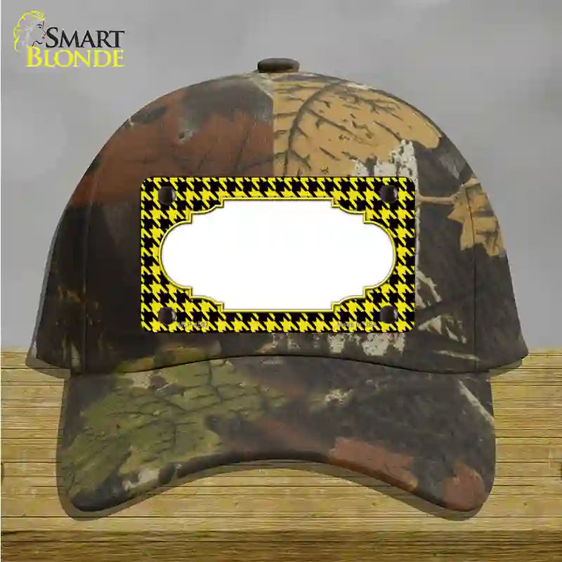 Yellow Black Houndstooth Scallop Center Novelty License Plate Hat Cotton / Camoflauge