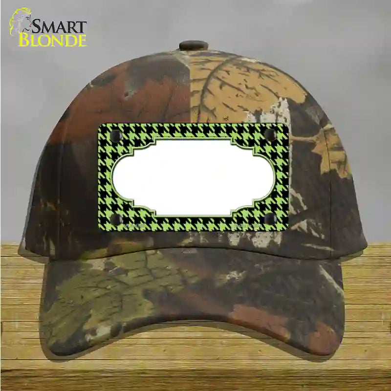 Lime Green Black Houndstooth Scallop Center Novelty License Plate Hat Cotton / Camoflauge