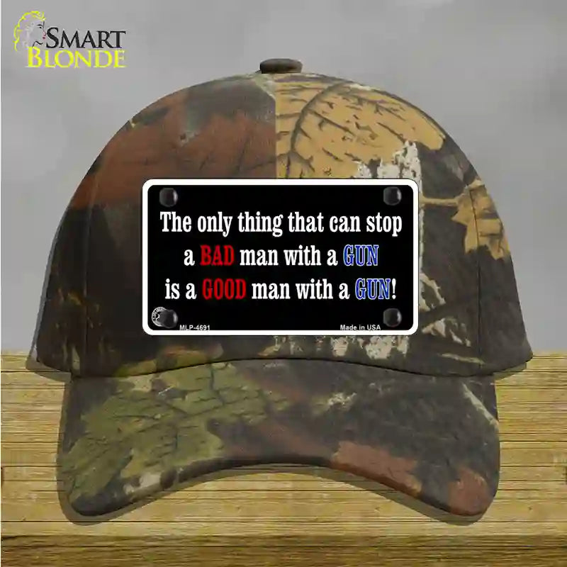 Stop A Bad Man Novelty License Plate Hat Cotton / Camoflauge