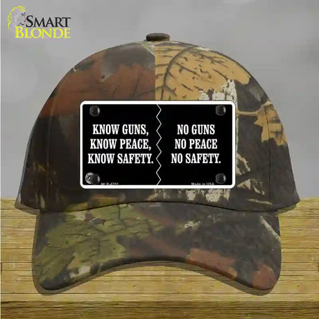 Know Guns, Know Peace, Know Safety Novelty License Plate Hat Cotton / Camoflauge